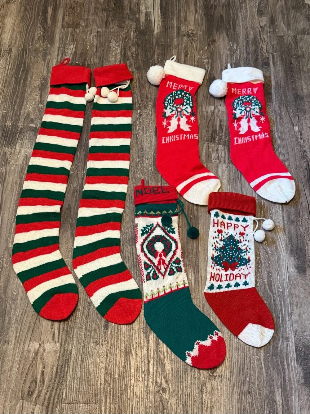 Vintage Knit Christmas Stockings Set Of 6